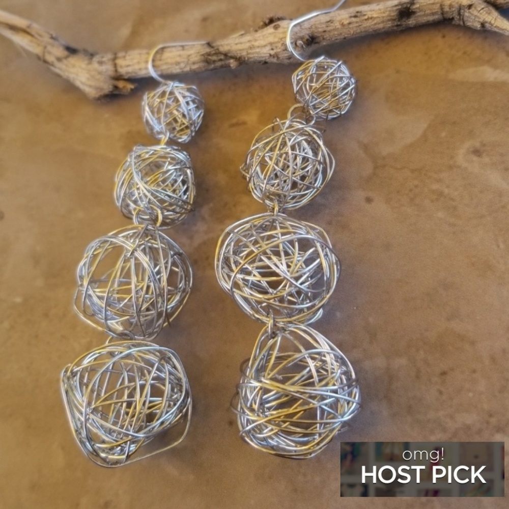 Artisian BoHo Silver Wire Spheres Luxe Earrings - Picture 2 of 5